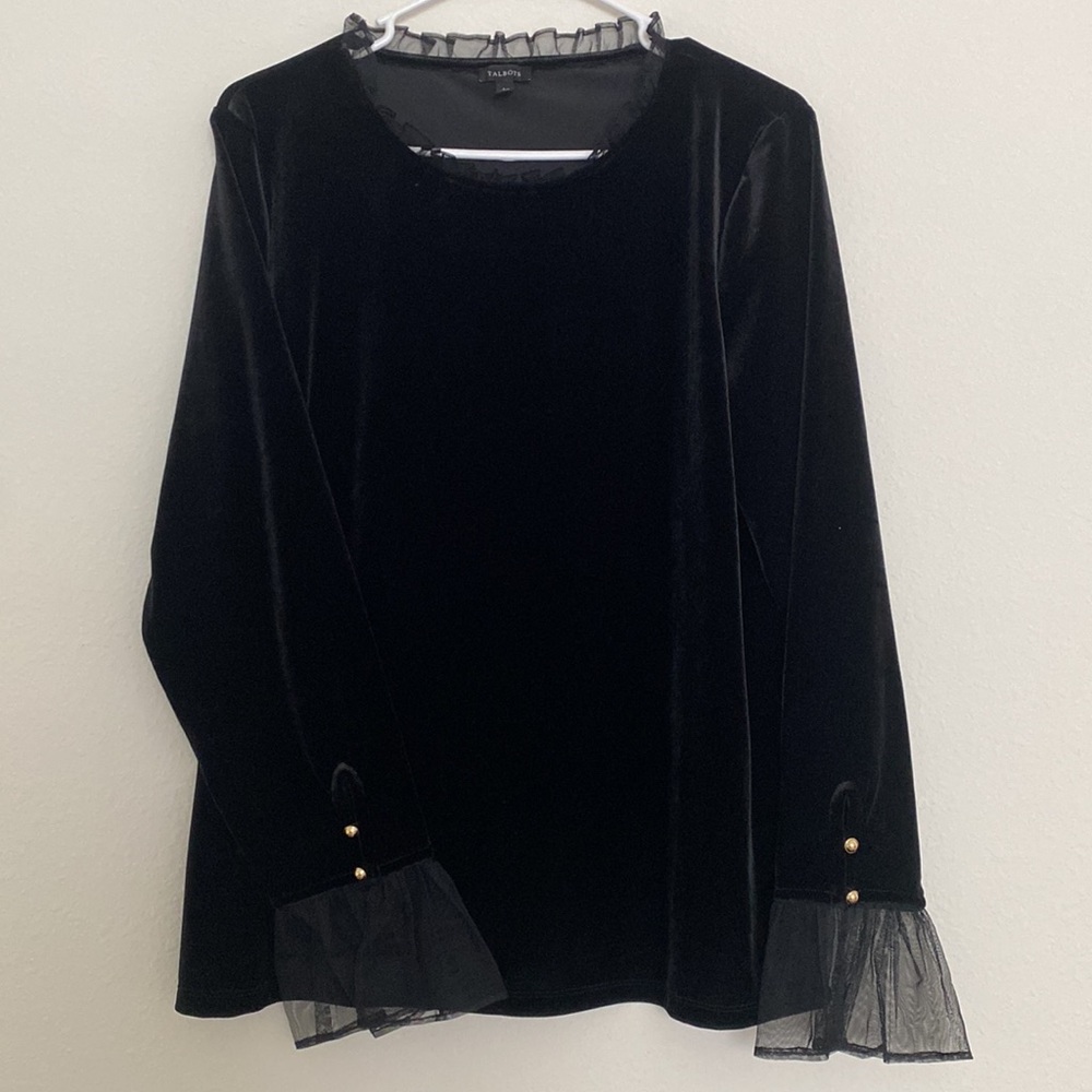 Talbots Black Velour Blouse with Gold Detailing - Women’s Large